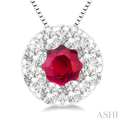 3.8 MM Ruby and 1/3 ctw Round Cut Cut Lovebright Diamond Precious Pendant With Chain in 14K White Gold