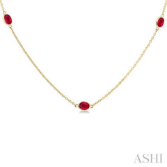 4x3 MM Oval Cut Ruby Precious Station Necklace in 14K Yellow Gold