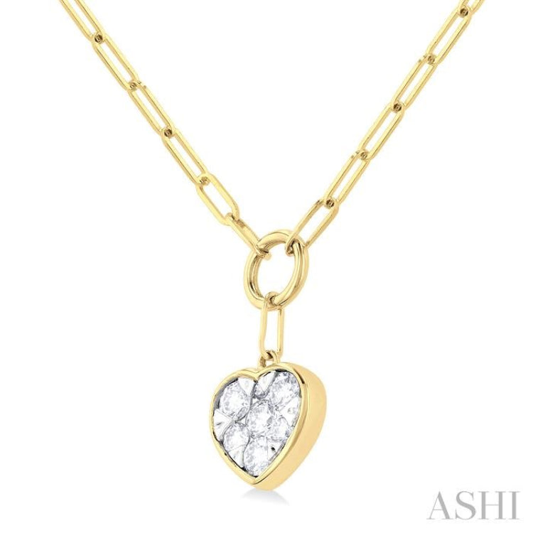 1/4 ctw Lovebright Heart Shape Round Cut Diamond Paperclip Necklace in 14K Yellow & White Gold