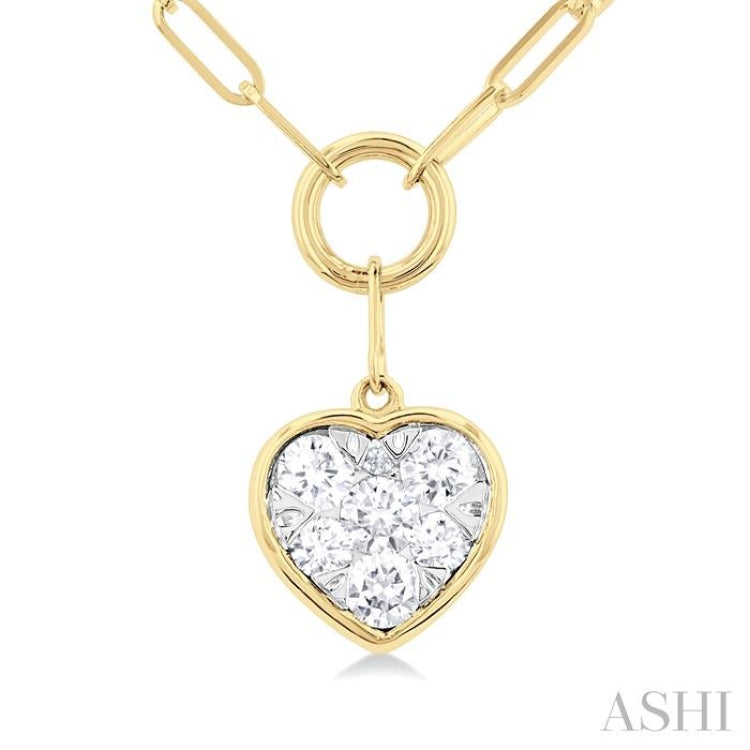 1/4 ctw Lovebright Heart Shape Round Cut Diamond Paperclip Necklace in 14K Yellow & White Gold