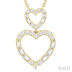 1/3 ctw Twin Heart Fusion Baguette and Round Cut Diamond Pendant With Chain in 10K Yellow Gold