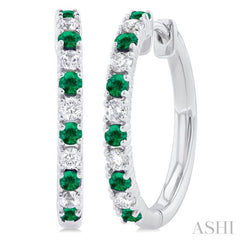 1.80 MM Round Shape Emerald and 1/4 ctw Round Cut Diamond Precious Hoop Earring in 10K White Gold