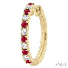1.80 MM Round Shape Ruby and 1/4 ctw Round Cut Diamond Precious Hoop Earring in 10K Yellow Gold