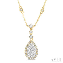 1 ctw Pear Shape Round Cut Diamond Lovebright Necklace in 14K Yellow and White Gold