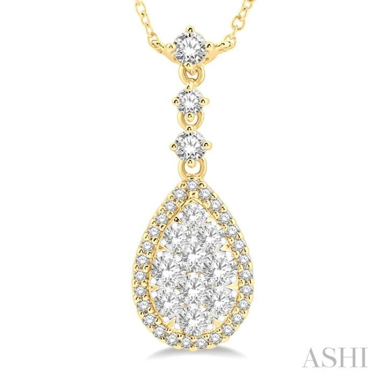 1 ctw Pear Shape Round Cut Diamond Lovebright Necklace in 14K Yellow and White Gold