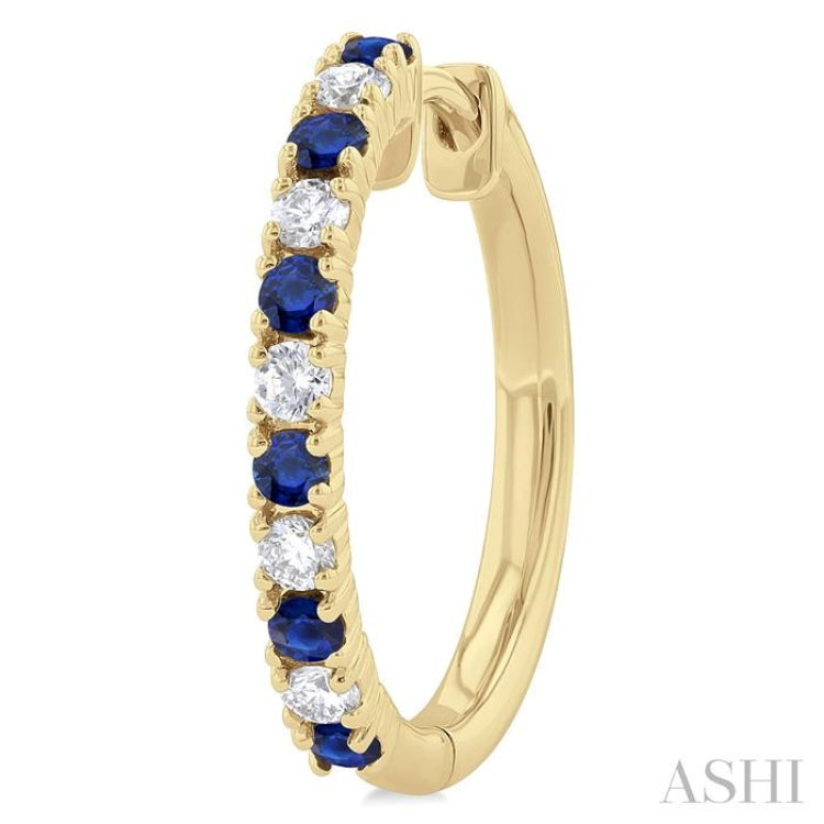 1.80 MM Round Shape Sapphire and 1/4 ctw Round Cut Diamond Precious Hoop Earring in 10K Yellow Gold