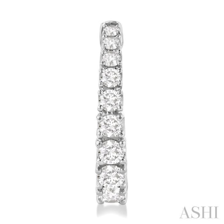 1 ctw Graduated Round Cut Diamond Fashion Hoop Earrings in 14K White Gold