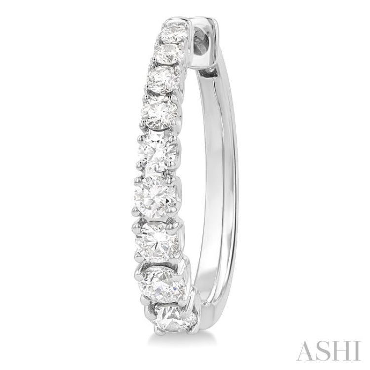 1 ctw Graduated Round Cut Diamond Fashion Hoop Earrings in 14K White Gold