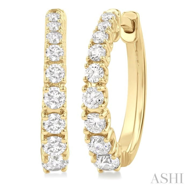 3/4 ctw Graduated Round Cut Diamond Fashion Hoop Earrings in 14K Yellow Gold