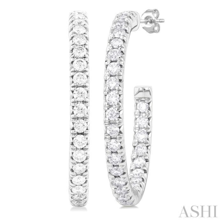1 ctw French Pave Set Round Cut Diamond Fashion Half Hoop Earring in 14K White Gold