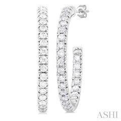 1 ctw French Pave Set Round Cut Diamond Fashion Half Hoop Earring in 14K White Gold