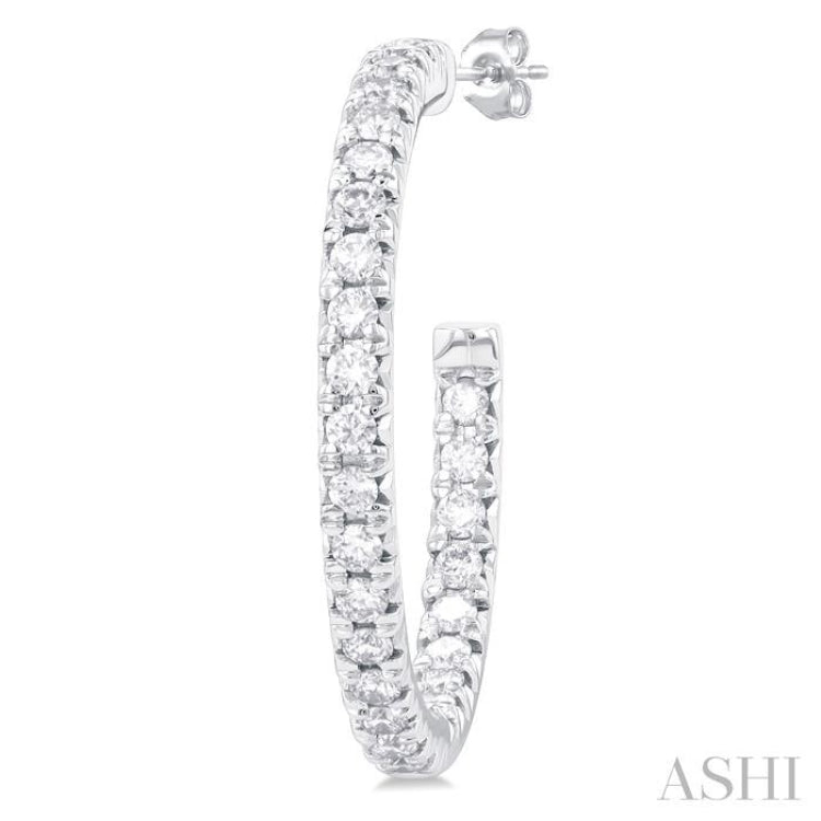 1 ctw French Pave Set Round Cut Diamond Fashion Half Hoop Earring in 14K White Gold