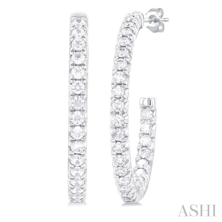 3/4 ctw French Pave Set Round Cut Diamond Fashion Half Hoop Earring in 14K White Gold