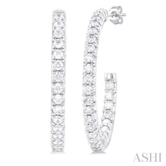 3/4 ctw French Pave Set Round Cut Diamond Fashion Half Hoop Earring in 14K White Gold