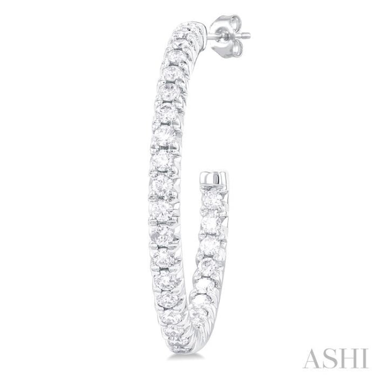 3/4 ctw French Pave Set Round Cut Diamond Fashion Half Hoop Earring in 14K White Gold