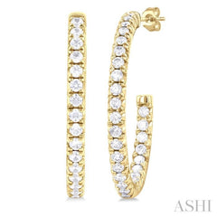 3/4 ctw French Pave Set Round Cut Diamond Fashion Half Hoop Earring in 14K Yellow Gold