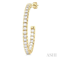 3/4 ctw French Pave Set Round Cut Diamond Fashion Half Hoop Earring in 14K Yellow Gold