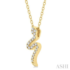 1/10 ctw Snake Petite Round Cut Diamond Fashion Pendant With Chain in 10K Yellow Gold