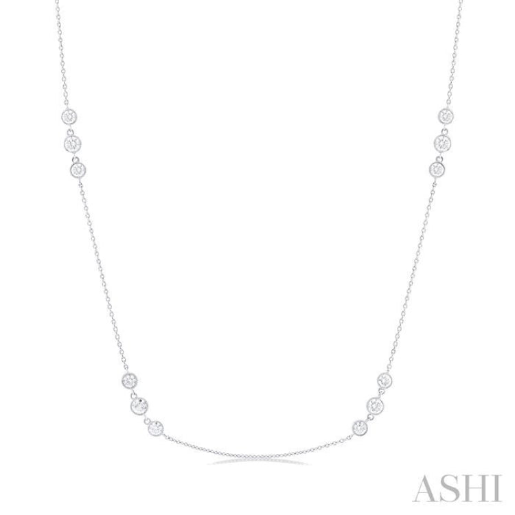 1 1/2 Ctw Three Stone Bezel Set Round Cut Diamond Station Necklace in 14K White Gold