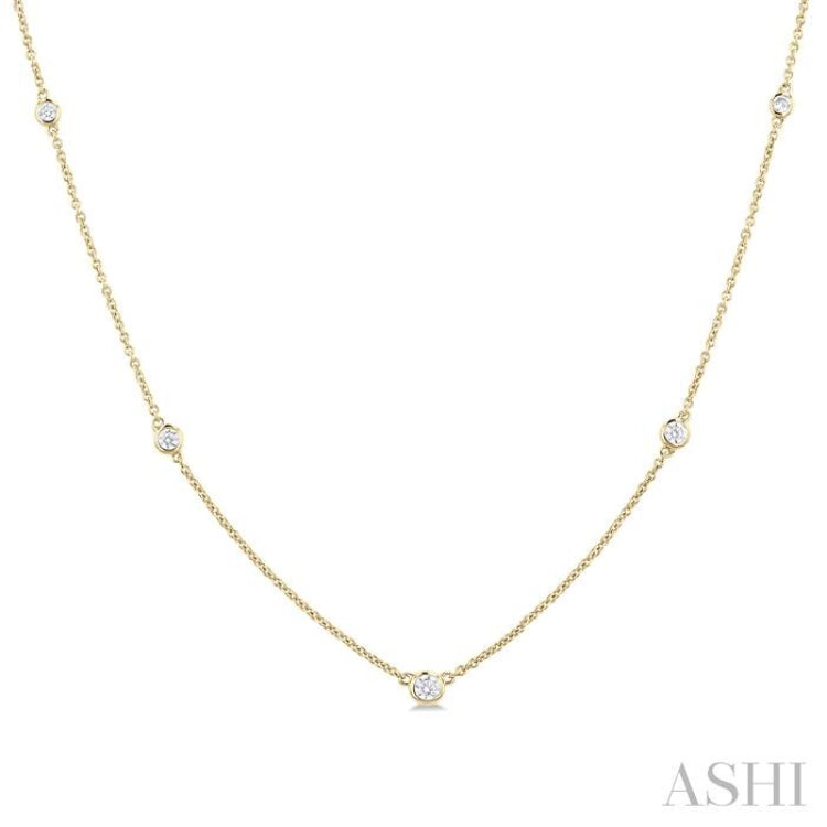 1/4 ctw Bezel Set Round Cut Diamond Station Necklace in 14K Yellow Gold