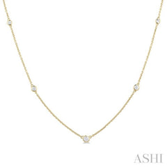 1/4 ctw Bezel Set Round Cut Diamond Station Necklace in 14K Yellow Gold