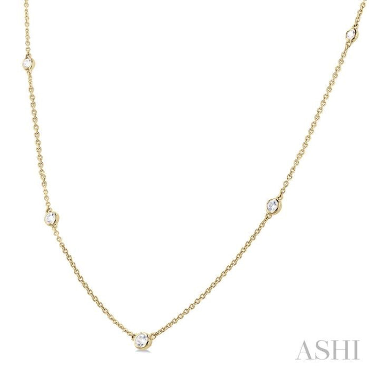 1/4 ctw Bezel Set Round Cut Diamond Station Necklace in 14K Yellow Gold
