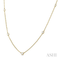 1/4 ctw Bezel Set Round Cut Diamond Station Necklace in 14K Yellow Gold