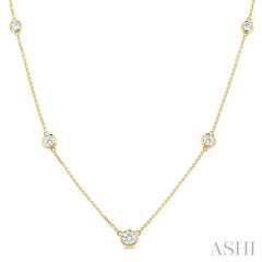 3/4 ctw Bezel Set Round Cut Diamond Station Necklace in 14K Yellow Gold