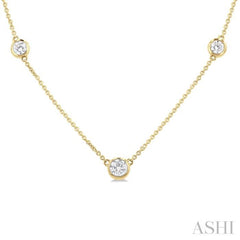 3/4 ctw Bezel Set Round Cut Diamond Station Necklace in 14K Yellow Gold