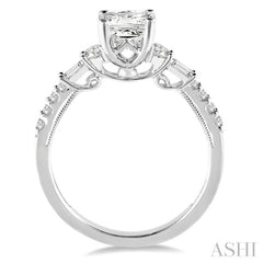 3/8 ctw Round and Baguette Cut Diamond Princess Shape Semi-mount Engagement Ring in 14K White Gold