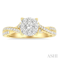 3/4 ctw Round Shape Lovebright Split Criss Cross Round Cut Diamond Engagement Ring in 14K Yellow and White Gold