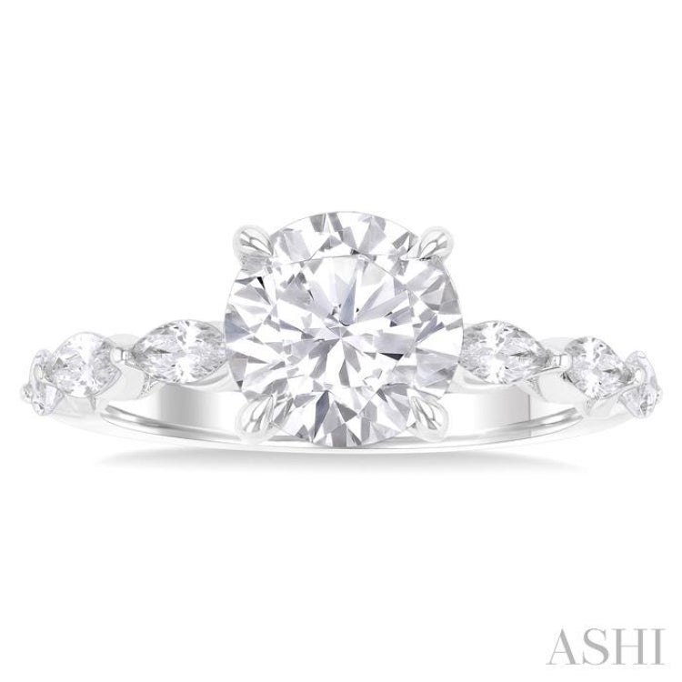 3/4 ctw Round Shape Marquise and Round Cut Diamond Semi Mount Engagement Ring in 14K White Gold