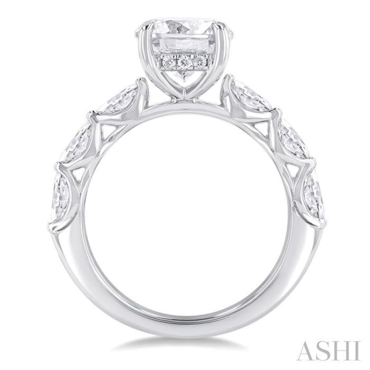 3/4 ctw Round Shape Marquise and Round Cut Diamond Semi Mount Engagement Ring in 14K White Gold