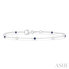 1.8 MM Sapphire and 1/10 ctw Bezel Set Round Cut Diamond Precious Gemstone Station Bracelet in 14K White Gold