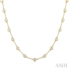3 ctw Bezel Set Round Cut Diamond Station Necklace in 14K Yellow Gold