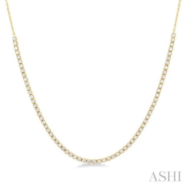 1 ctw Round Cut Diamond Halfway Tennis Necklace in 10K Yellow Gold
