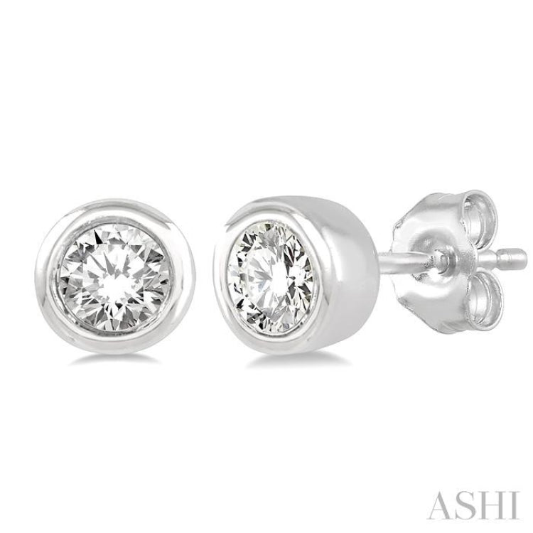 1/10 ctw Bezel Round Cut Diamond Petite Stud Earring in 10K White Gold