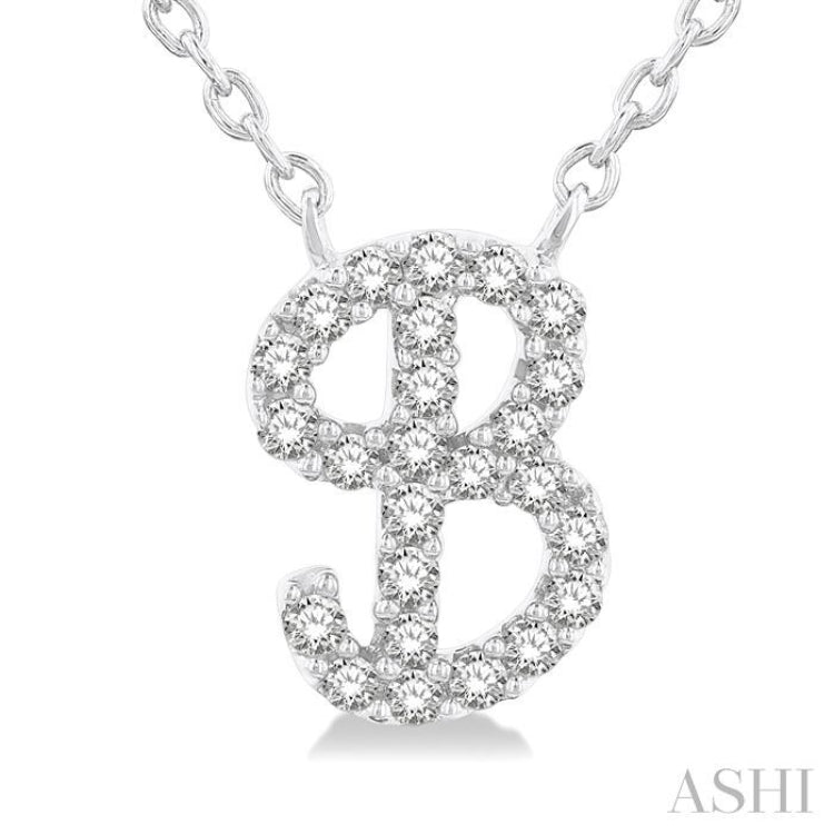 1/10 ctw Initial 'B' Calligraphy Round Cut Diamond Fashion Pendant With Chain in 10K White Gold
