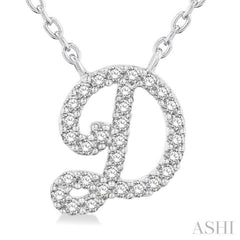 1/10 ctw Initial 'D' Calligraphy Round Cut Diamond Fashion Pendant With Chain in 10K White Gold