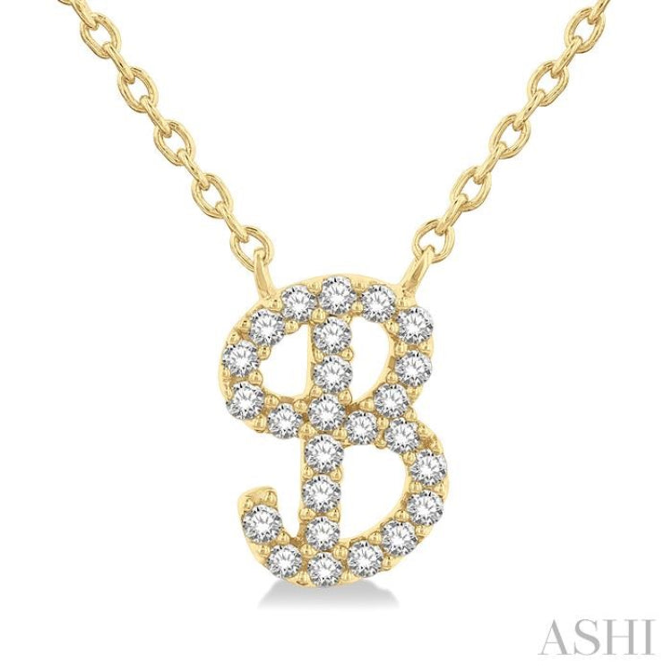1/10 ctw Initial 'B' Calligraphy Round Cut Diamond Fashion Pendant With Chain in 10K Yellow Gold