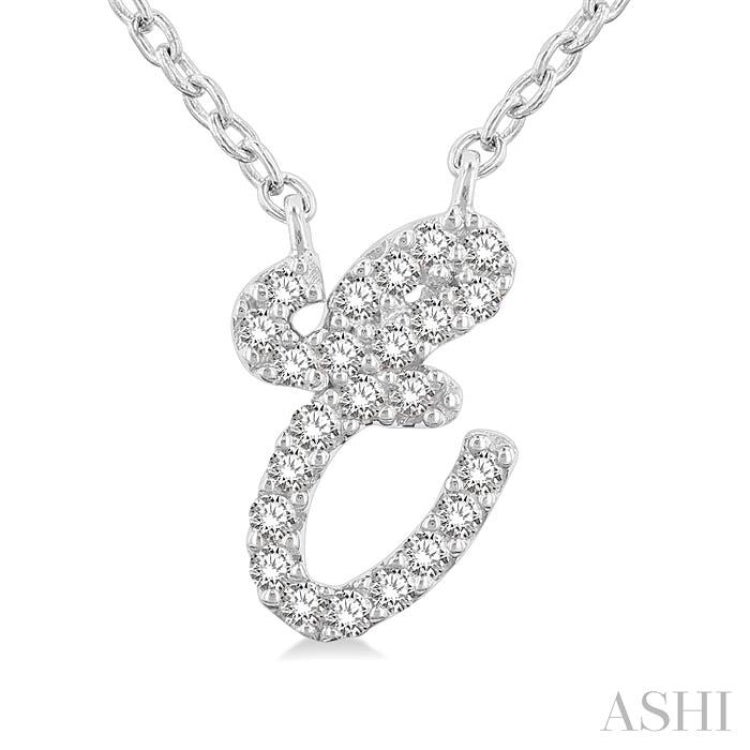 1/20 ctw Initial 'E' Round cut Diamond Pendant With Chain in 10K White Gold