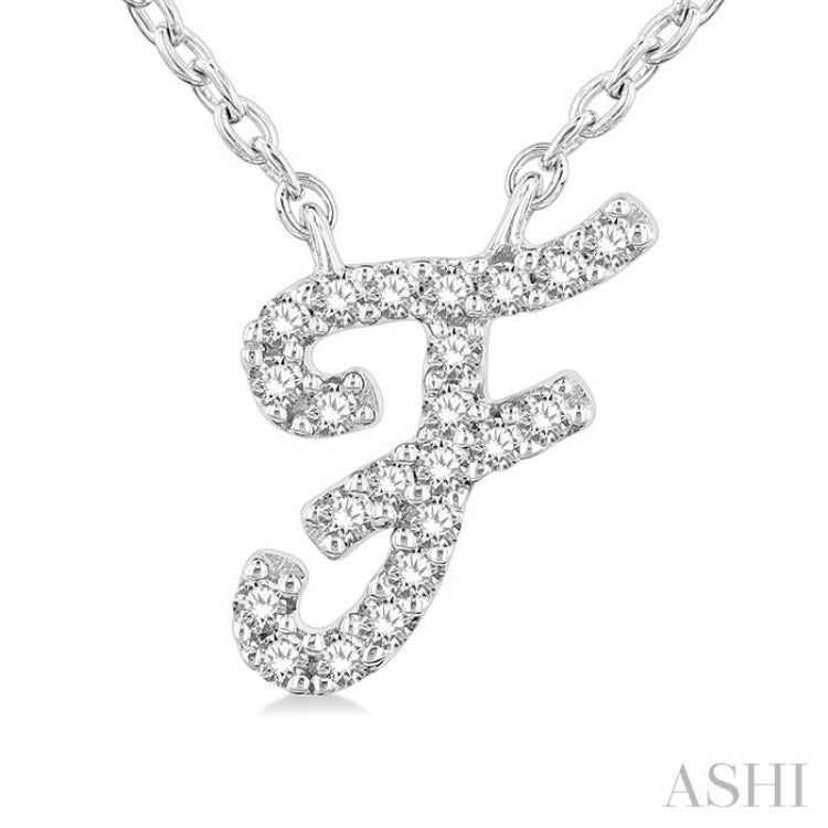 1/20 ctw Initial 'F' Round cut Diamond Pendant With Chain in 10K White Gold