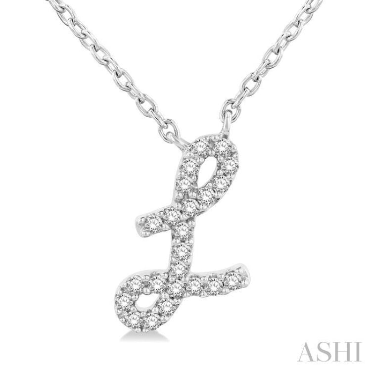 1/20 ctw Initial 'L' Round cut Diamond Pendant With Chain in 10K White Gold