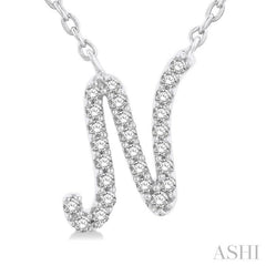 1/10 ctw Initial 'N' Round cut Diamond Pendant With Chain in 10K White Gold