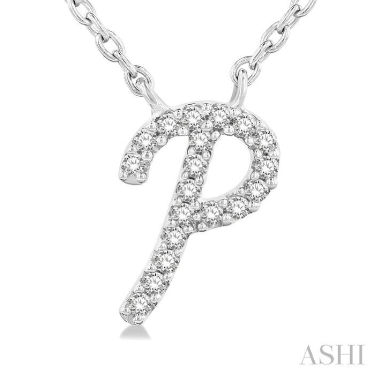 1/20 ctw Initial 'P' Round cut Diamond Pendant With Chain in 10K White Gold