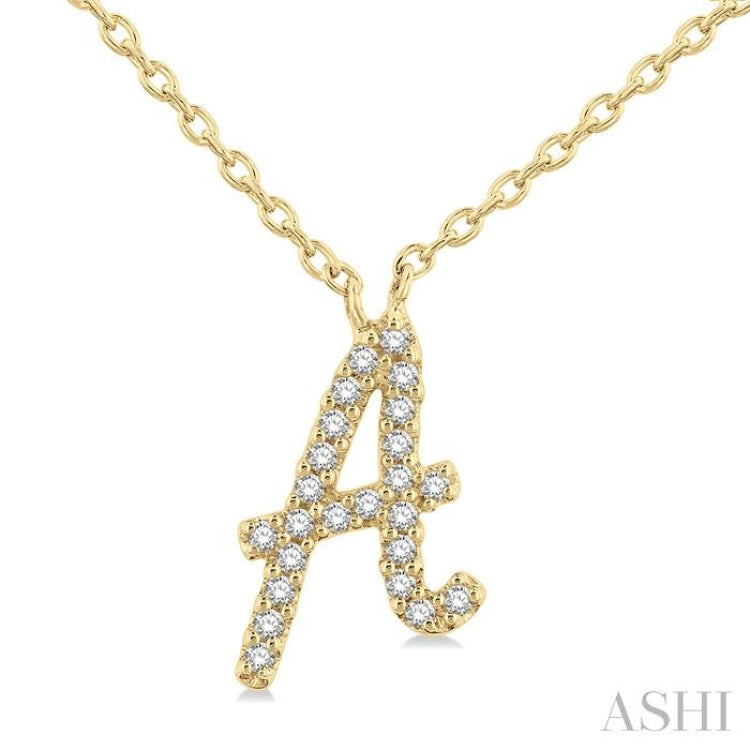 1/20 ctw Initial 'A' Round cut Diamond Pendant With Chain in 10K Yellow Gold
