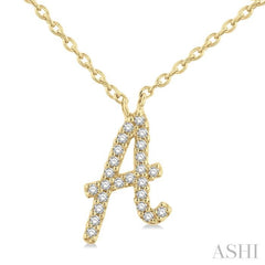 1/20 ctw Initial 'A' Round cut Diamond Pendant With Chain in 10K Yellow Gold