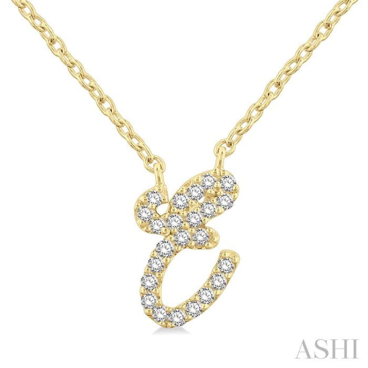 1/20 ctw Initial 'E' Round cut Diamond Pendant With Chain in 10K Yellow Gold