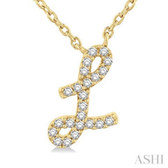 1/20 ctw Initial 'L' Round cut Diamond Pendant With Chain in 10K Yellow Gold