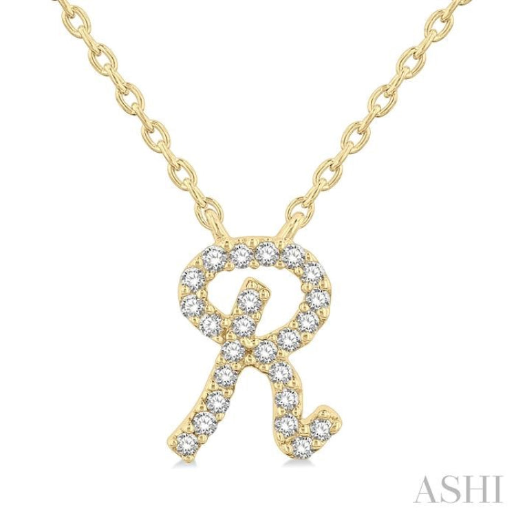 1/20 ctw Initial 'R' Round cut Diamond Pendant With Chain in 10K Yellow Gold